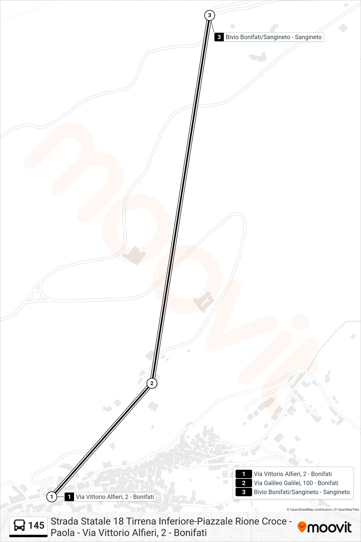Linea 145  bus (Bivio Bonifati/Sangineto - Sangineto) - Percorsi e fermate sulla mappa