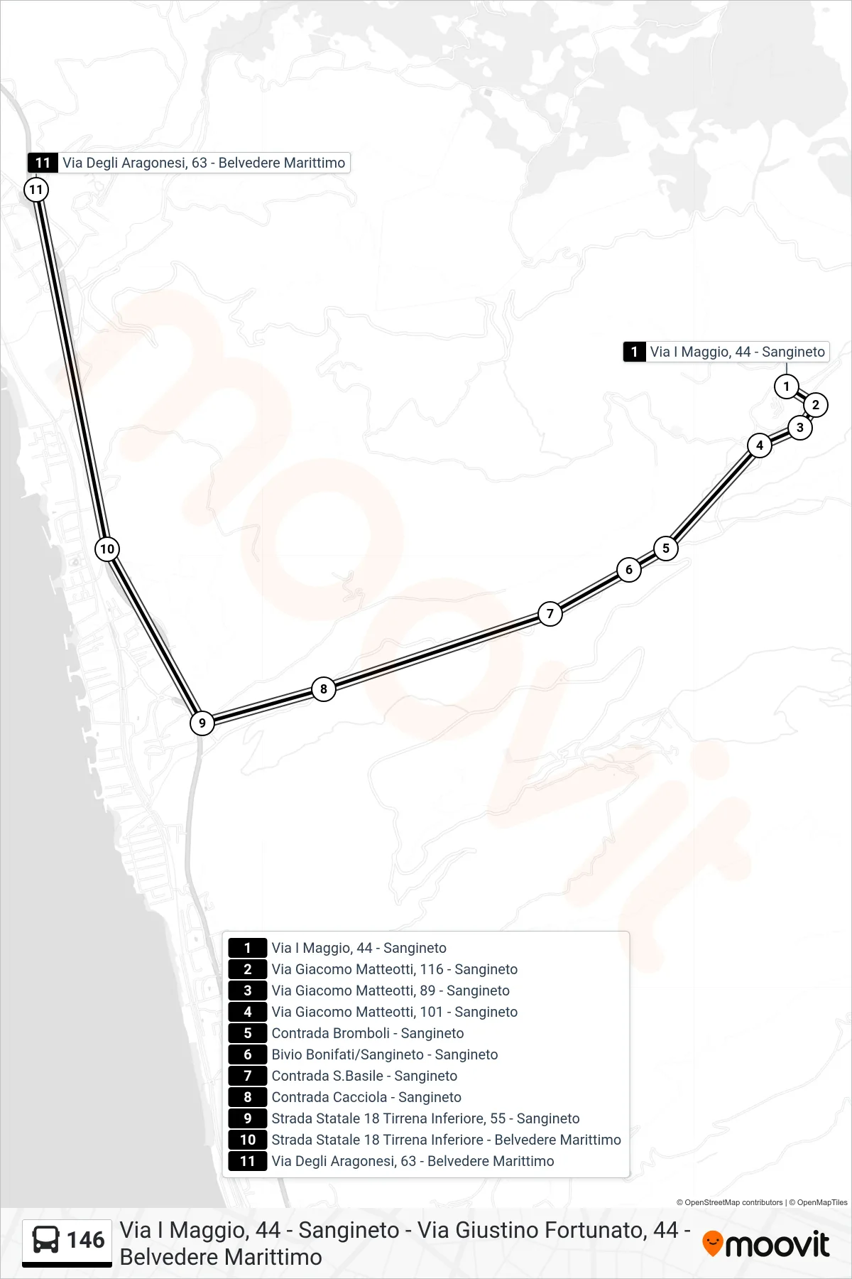 Linea 146 bus (Via Degli Aragonesi, 63 - Belvedere Marittimo) - Percorsi e fermate sulla mappa