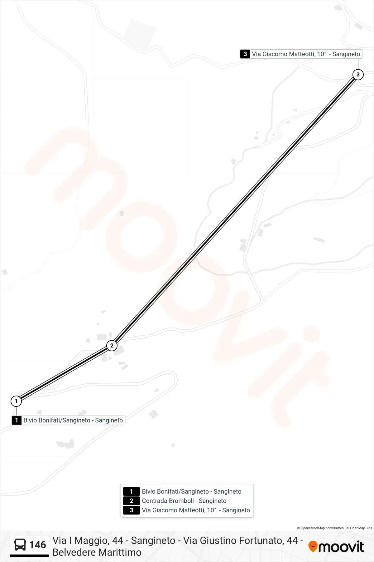 Linea 146 bus (Via Giacomo Matteotti, 101 - Sangineto) - Percorsi e fermate sulla mappa