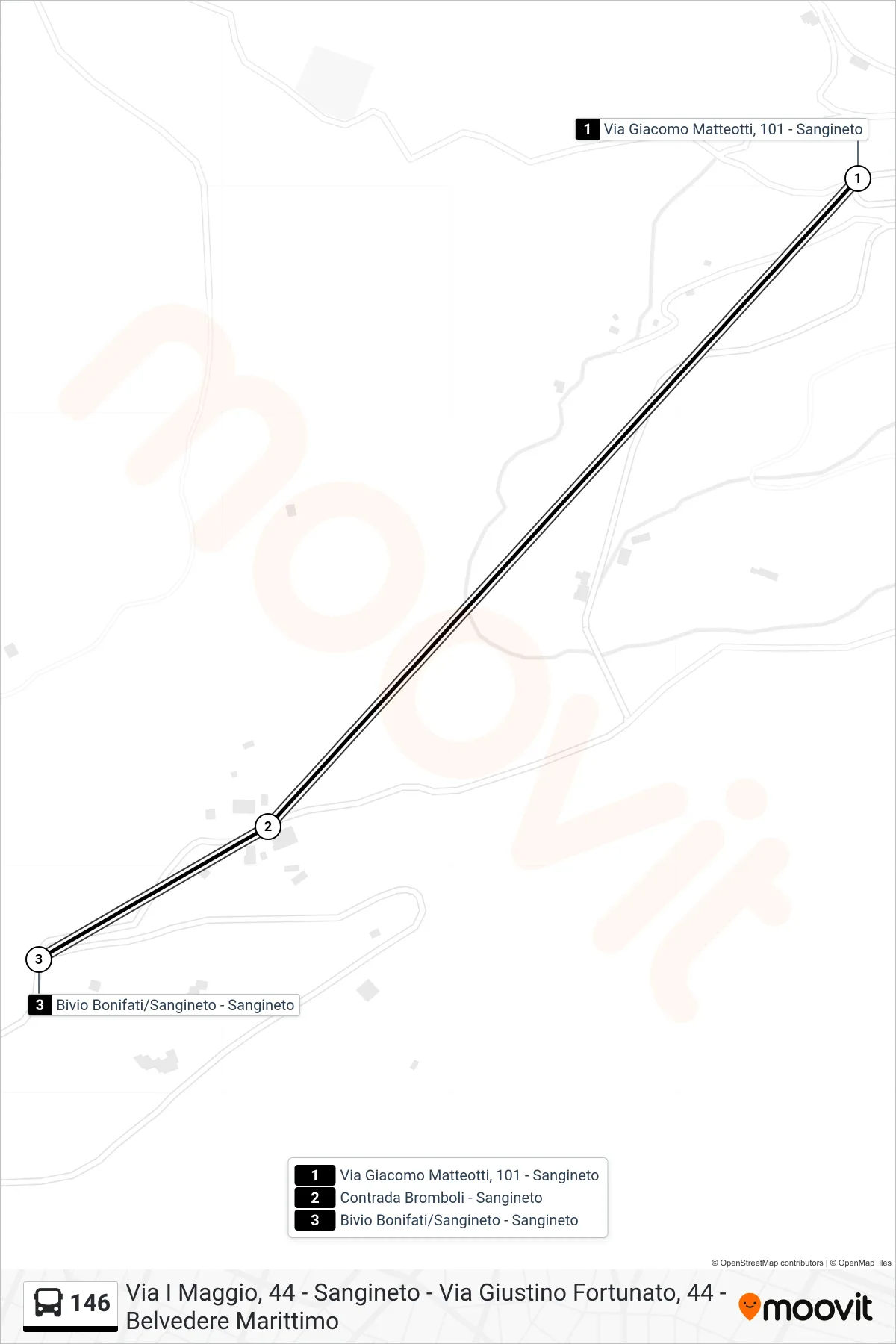 Linea 146  bus (Bivio Bonifati/Sangineto - Sangineto) - Percorsi e fermate sulla mappa