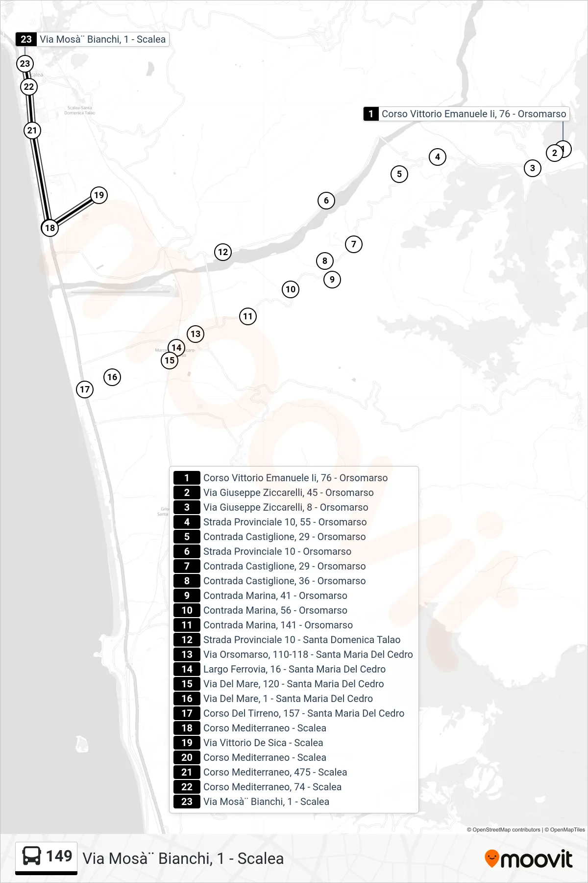 Linea 149  bus (Via Mosà¨ Bianchi, 1 - Scalea) - Percorsi e fermate sulla mappa