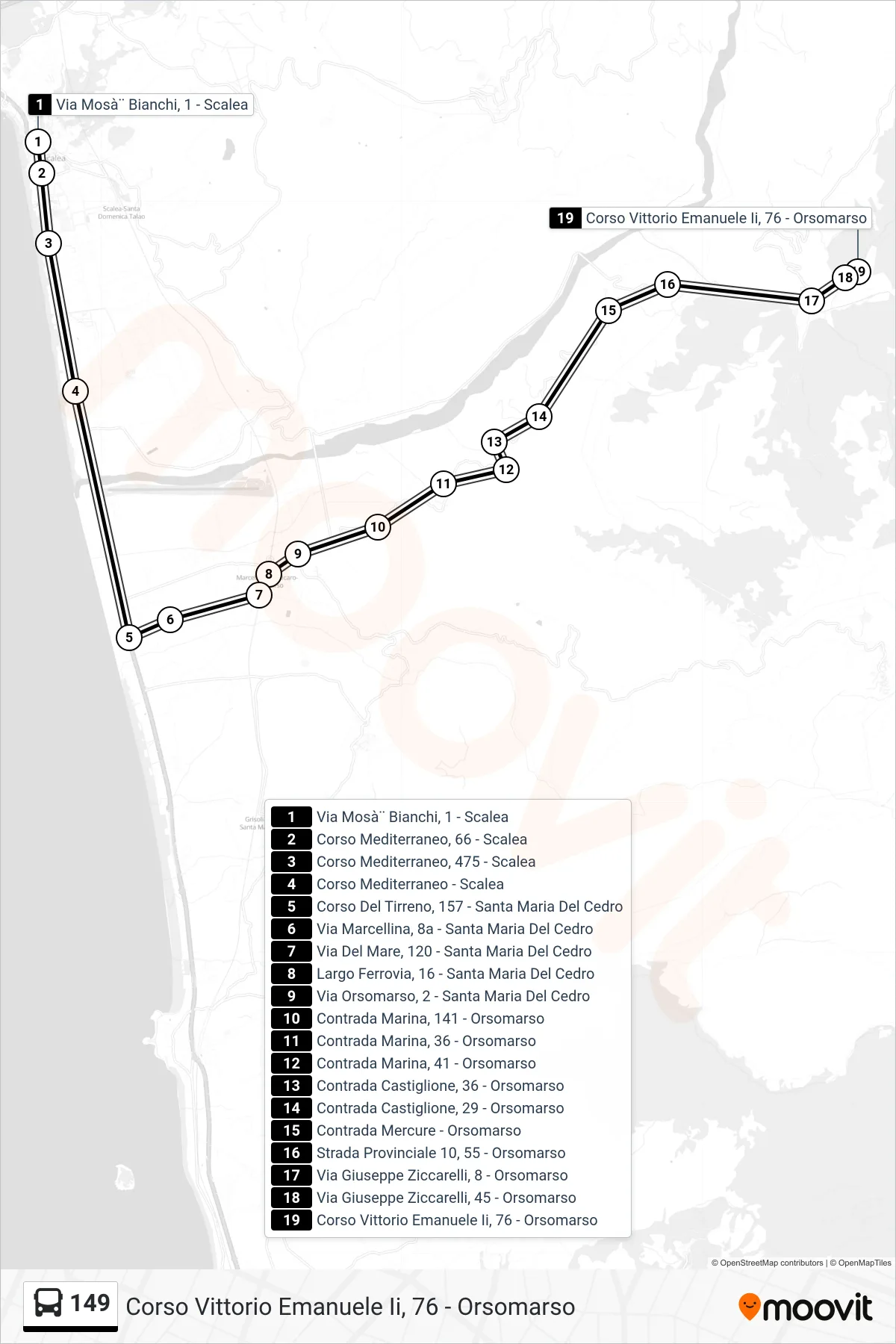 Linea 149  bus (Corso Vittorio Emanuele Ii, 76 - Orsomarso) - Percorsi e fermate sulla mappa