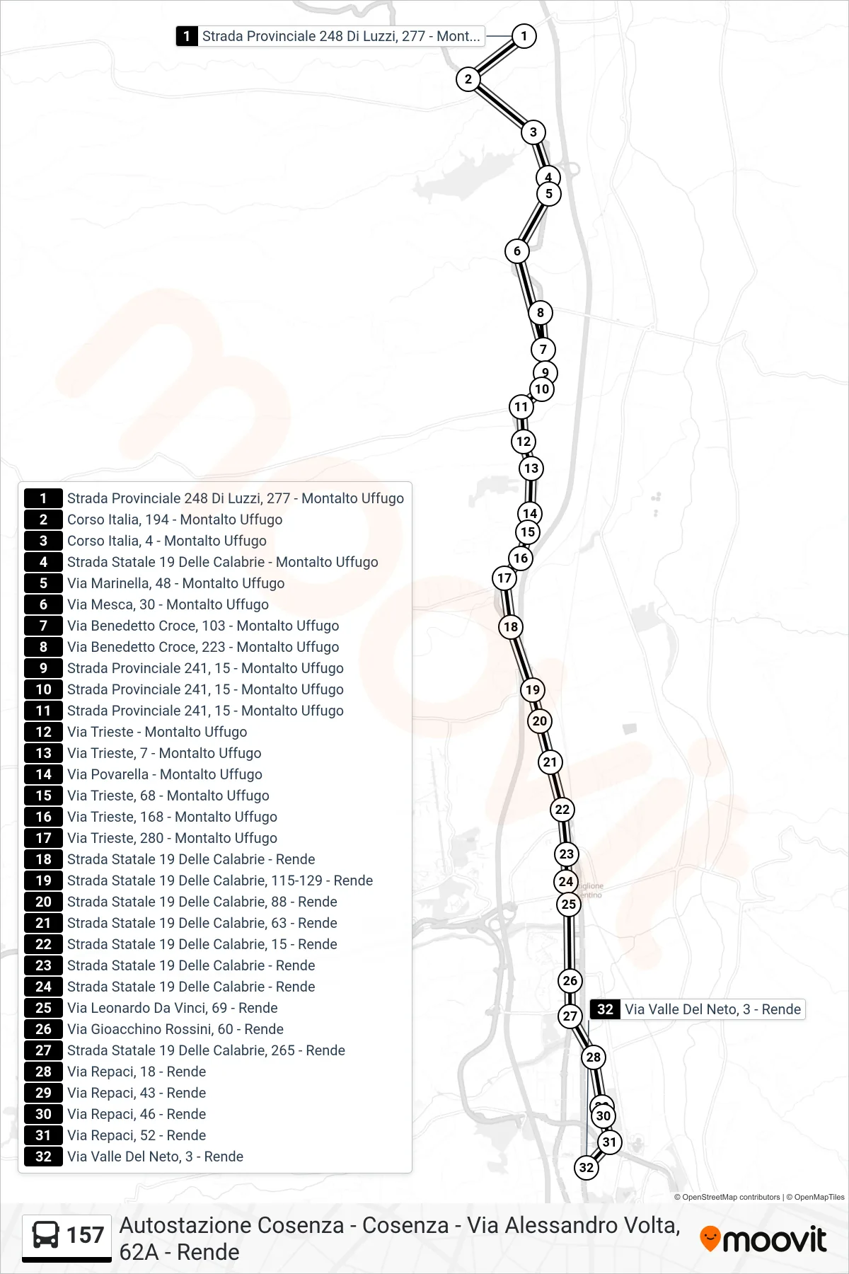 Linea 157 bus (Via Valle Del Neto, 3 - Rende) - Percorsi e fermate sulla mappa