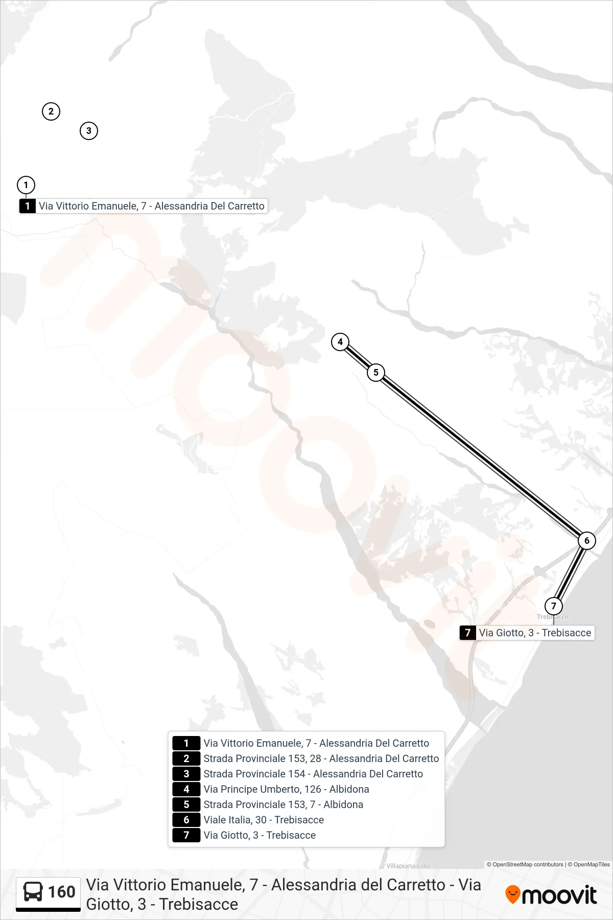 Linea 160 bus (Via Giotto, 3 - Trebisacce) - Percorsi e fermate sulla mappa