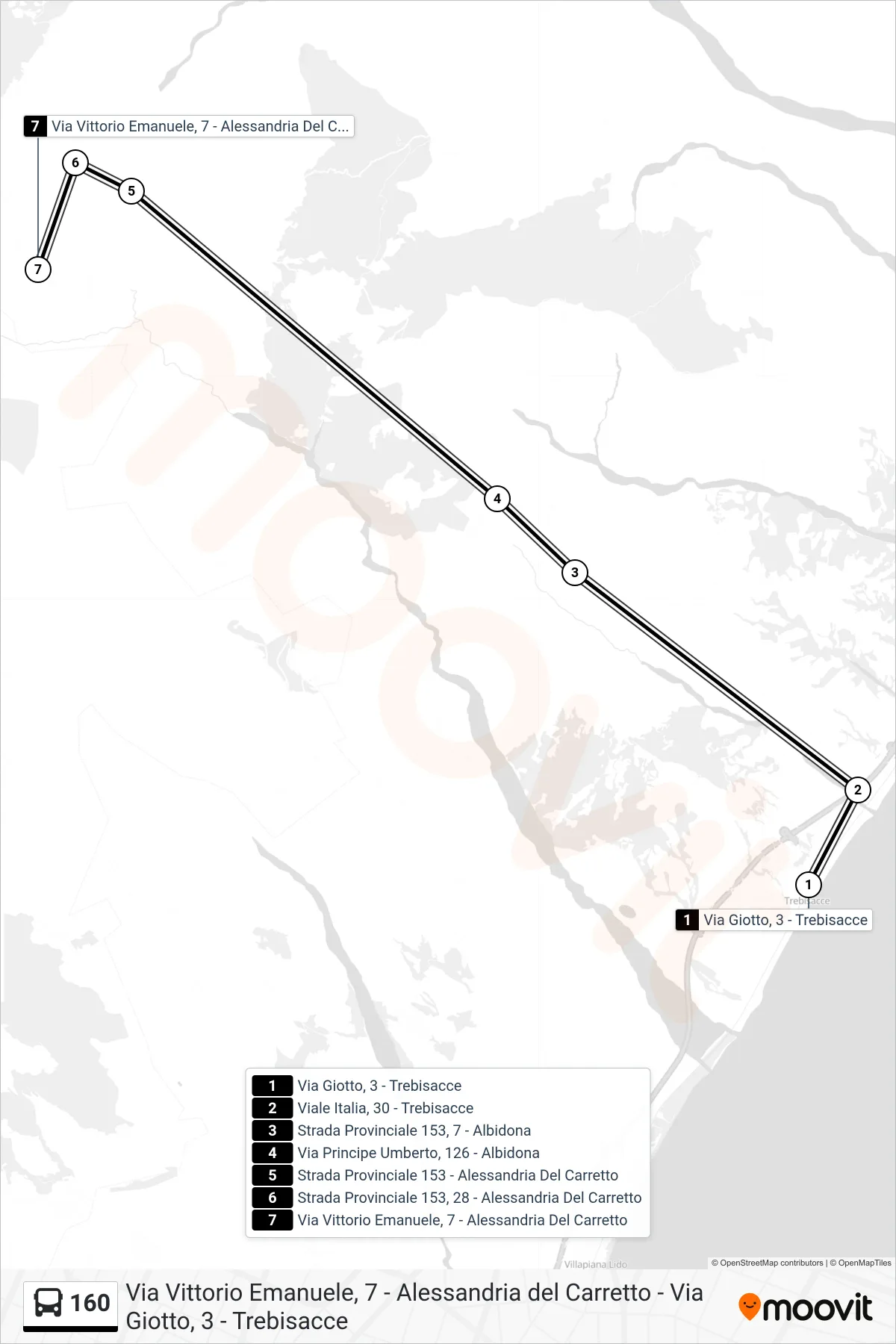 Linea 160  bus (Via Vittorio Emanuele, 7 - Alessandria Del Carretto) - Percorsi e fermate sulla mappa