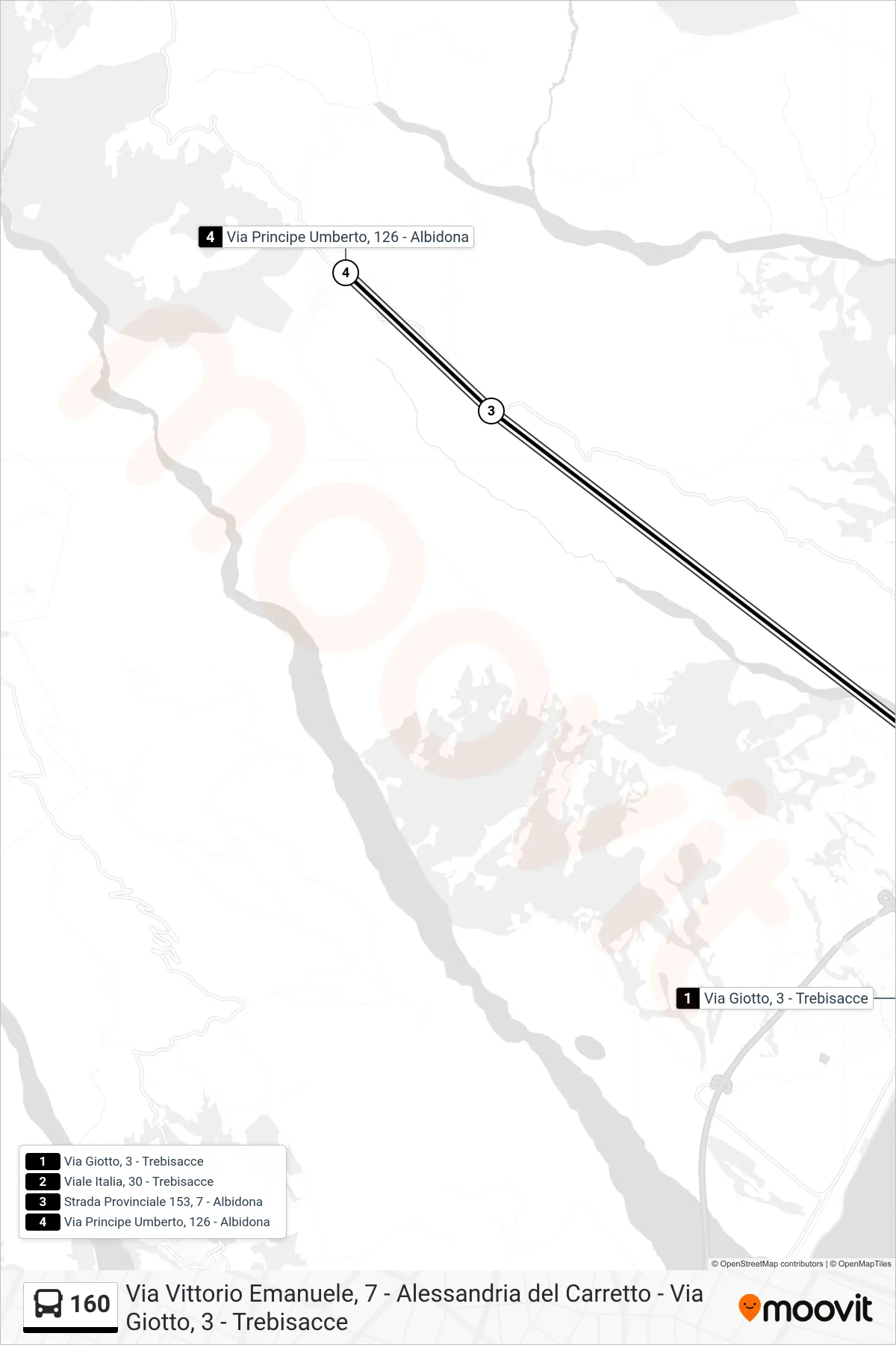 Linea 160 bus (Via Principe Umberto, 126 - Albidona) - Percorsi e fermate sulla mappa