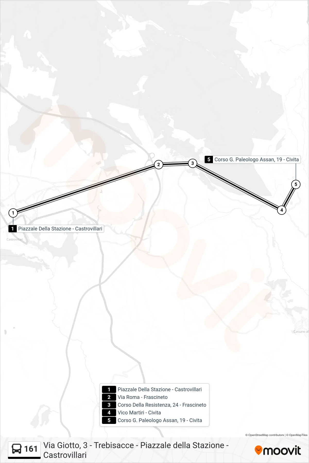 Linea 161 bus (Corso G. Paleologo Assan, 19 - Civita) - Percorsi e fermate sulla mappa
