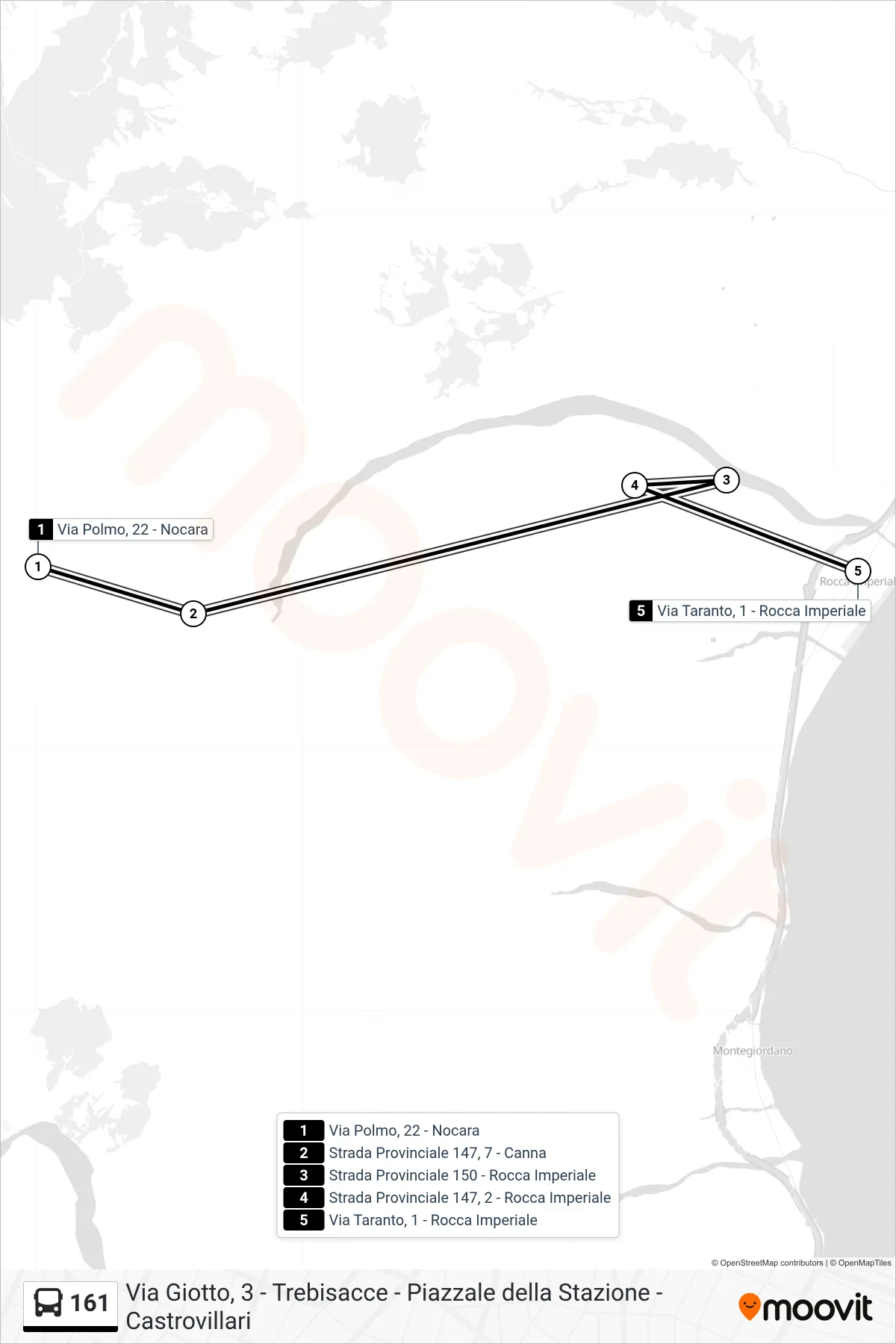 Linea 161 bus (Via Taranto, 1 - Rocca Imperiale) - Percorsi e fermate sulla mappa