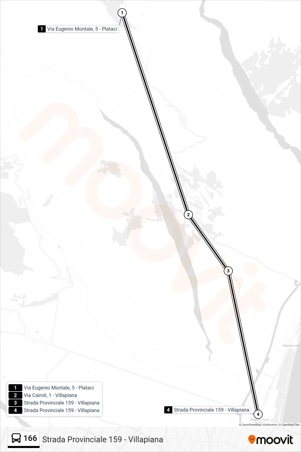 Linea 166  bus (Strada Provinciale 159 - Villapiana) - Percorsi e fermate sulla mappa