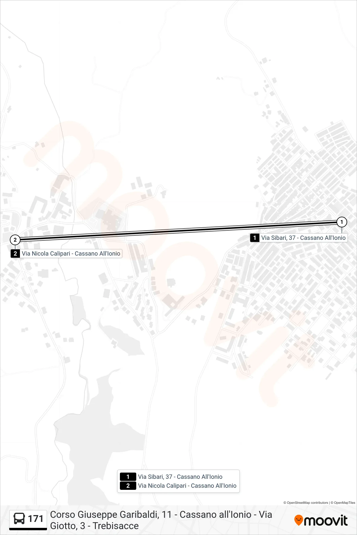 Linea 171 bus (Via Nicola Calipari - Cassano All'Ionio) - Percorsi e fermate sulla mappa