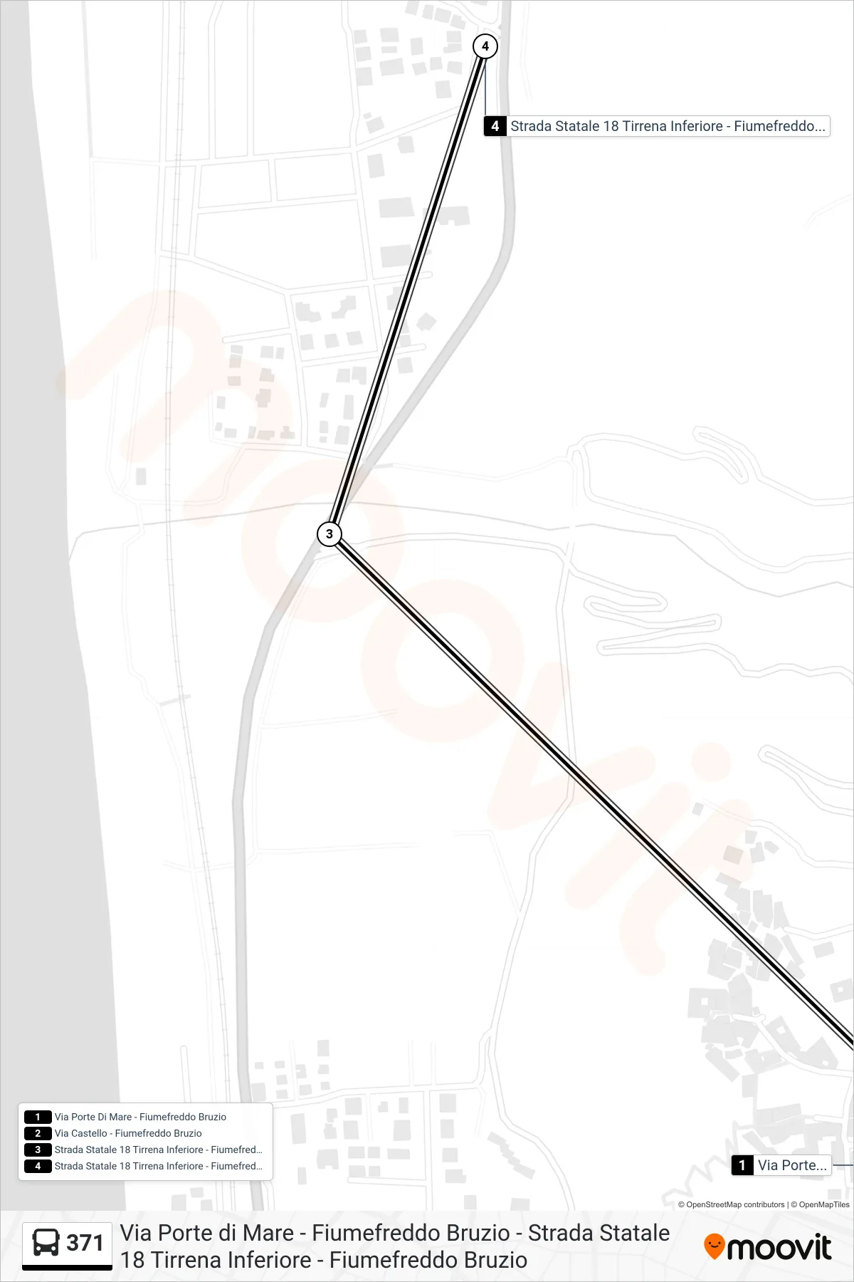 Linea 371 bus (Strada Statale 18 Tirrena Inferiore - Fiumefreddo Bruzio) - Percorsi e fermate sulla mappa