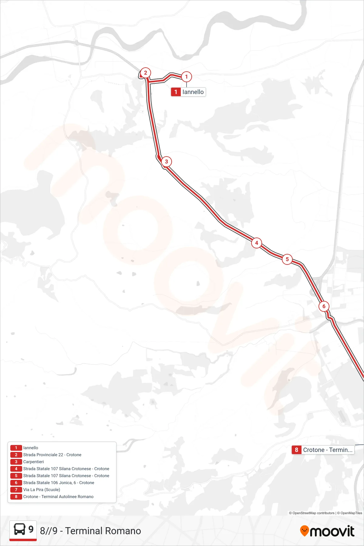 Linea 9 bus (8//9 - Terminal Romano) - Percorsi e fermate sulla mappa