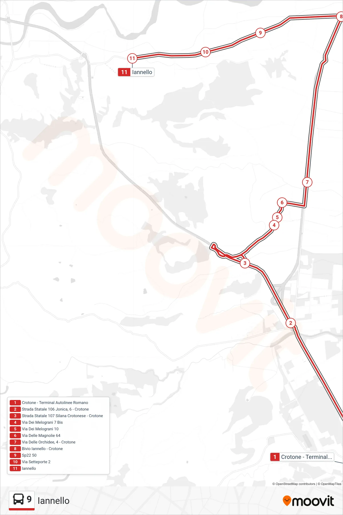 Linea 9  bus (Iannello) - Percorsi e fermate sulla mappa