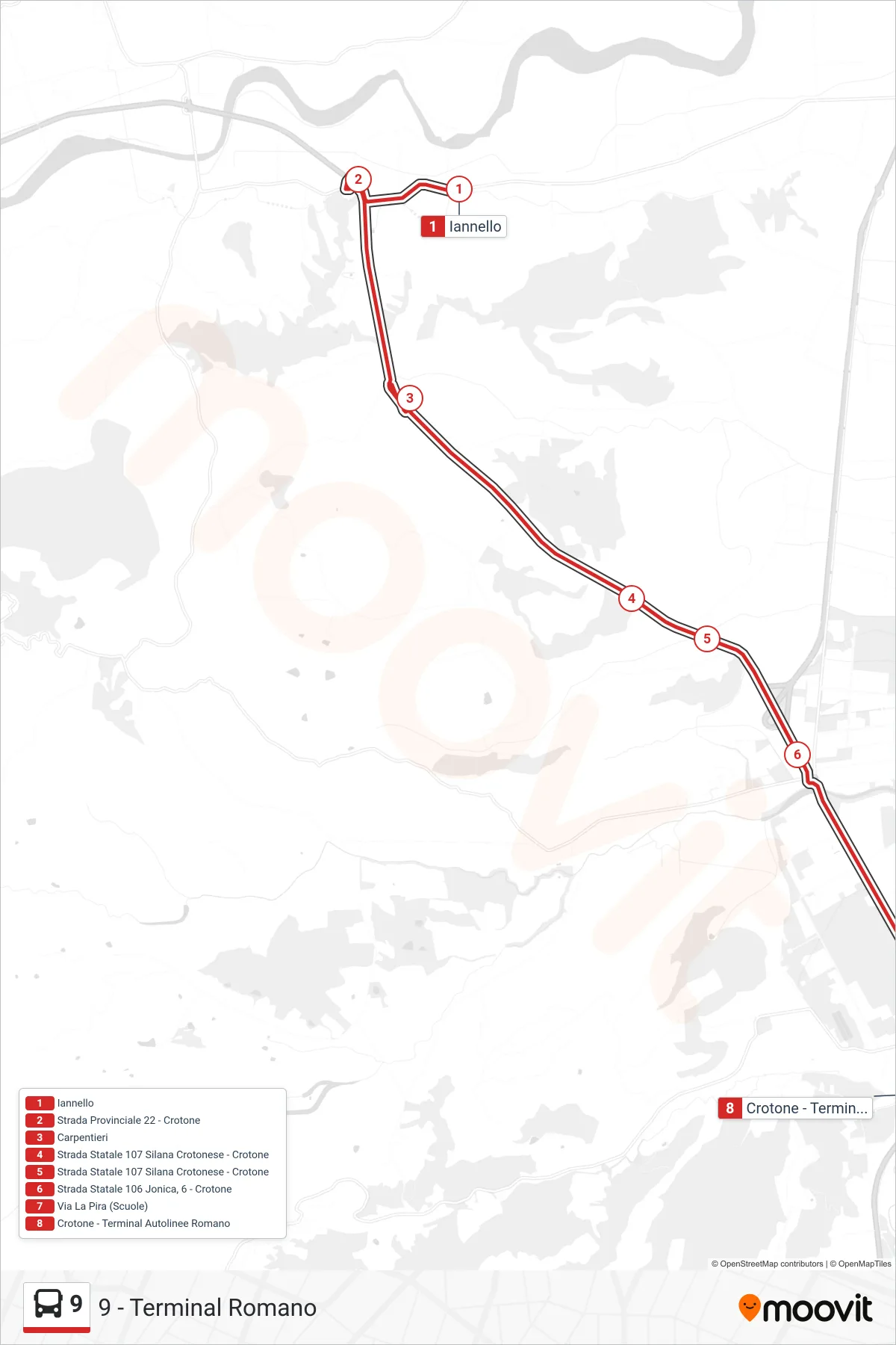 Linea 9  bus (9 - Terminal Romano) - Percorsi e fermate sulla mappa