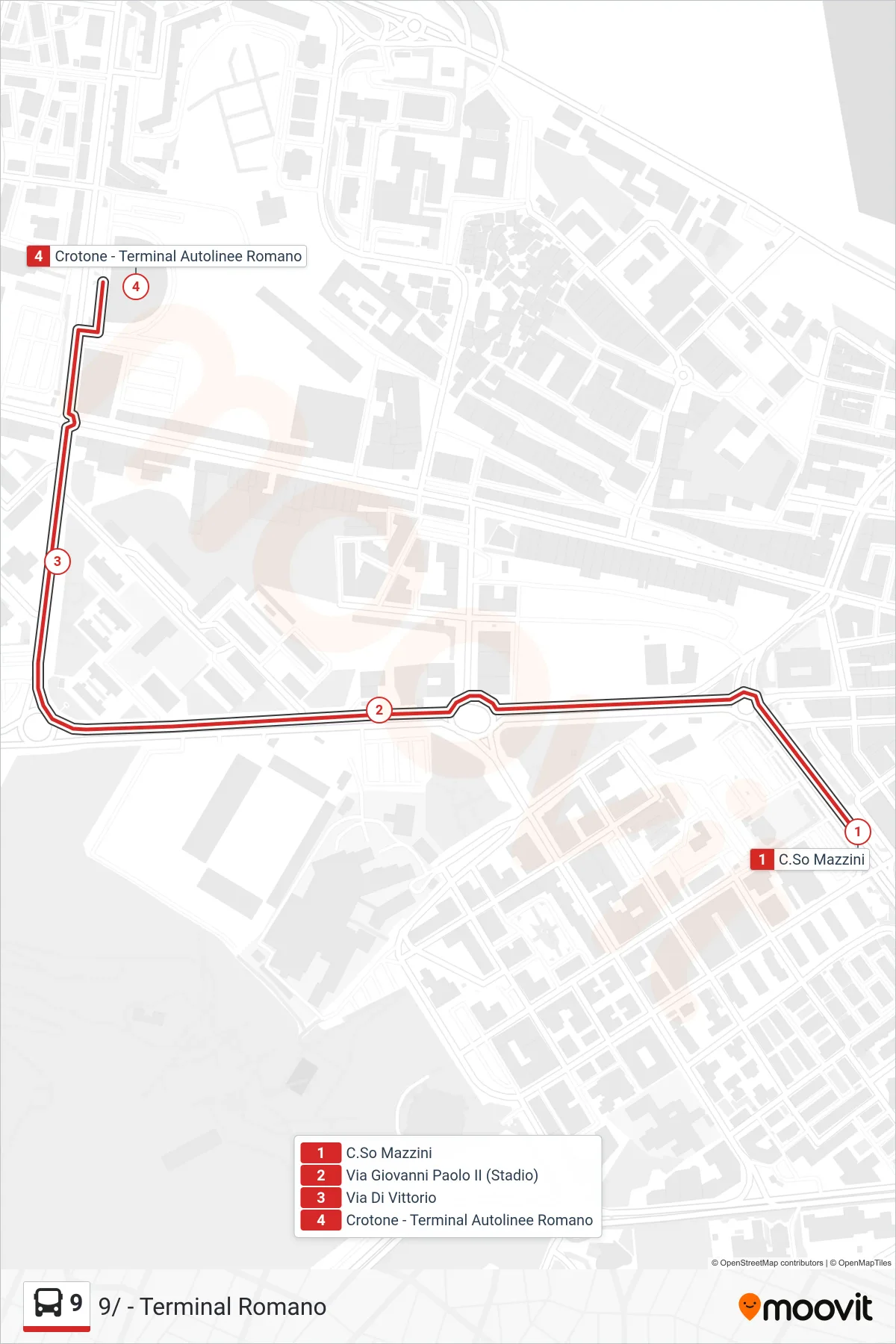 Linea 9 bus (9/ - Terminal Romano) - Percorsi e fermate sulla mappa