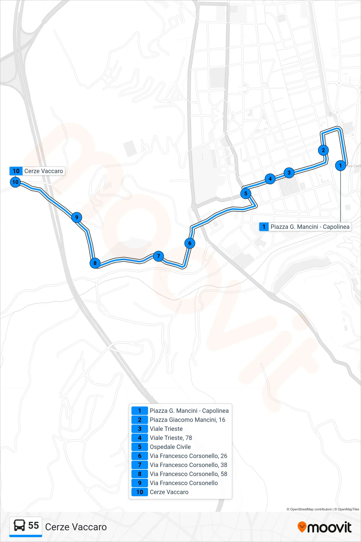 Linea 55 bus (Cerze Vaccaro) - Percorsi e fermate sulla mappa