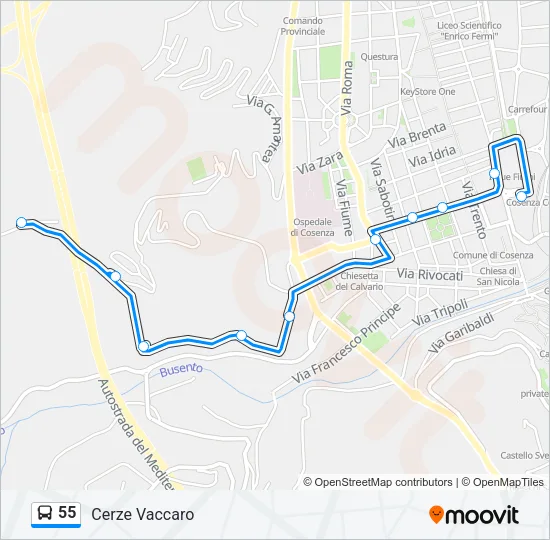 55 Bus Line Map