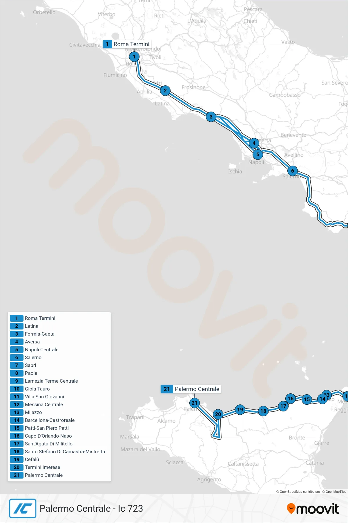 Linea IC treno (Palermo Centrale - Ic 723) - Percorsi e fermate sulla mappa