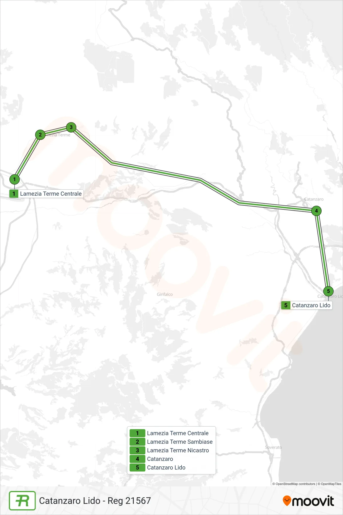 Linea REG treno (Catanzaro Lido - Reg 21567) - Percorsi e fermate sulla mappa