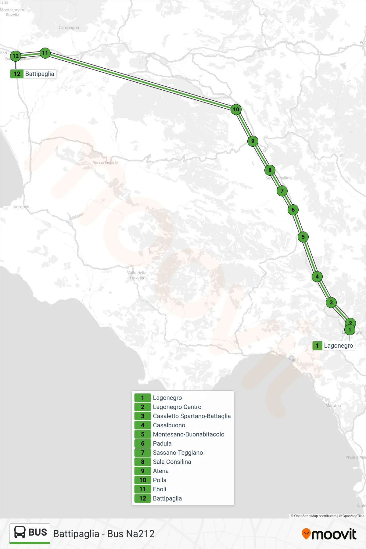 Linea BUS bus (Battipaglia - Bus Na212) - Percorsi e fermate sulla mappa