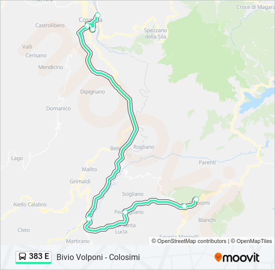 383 E bus Line Map