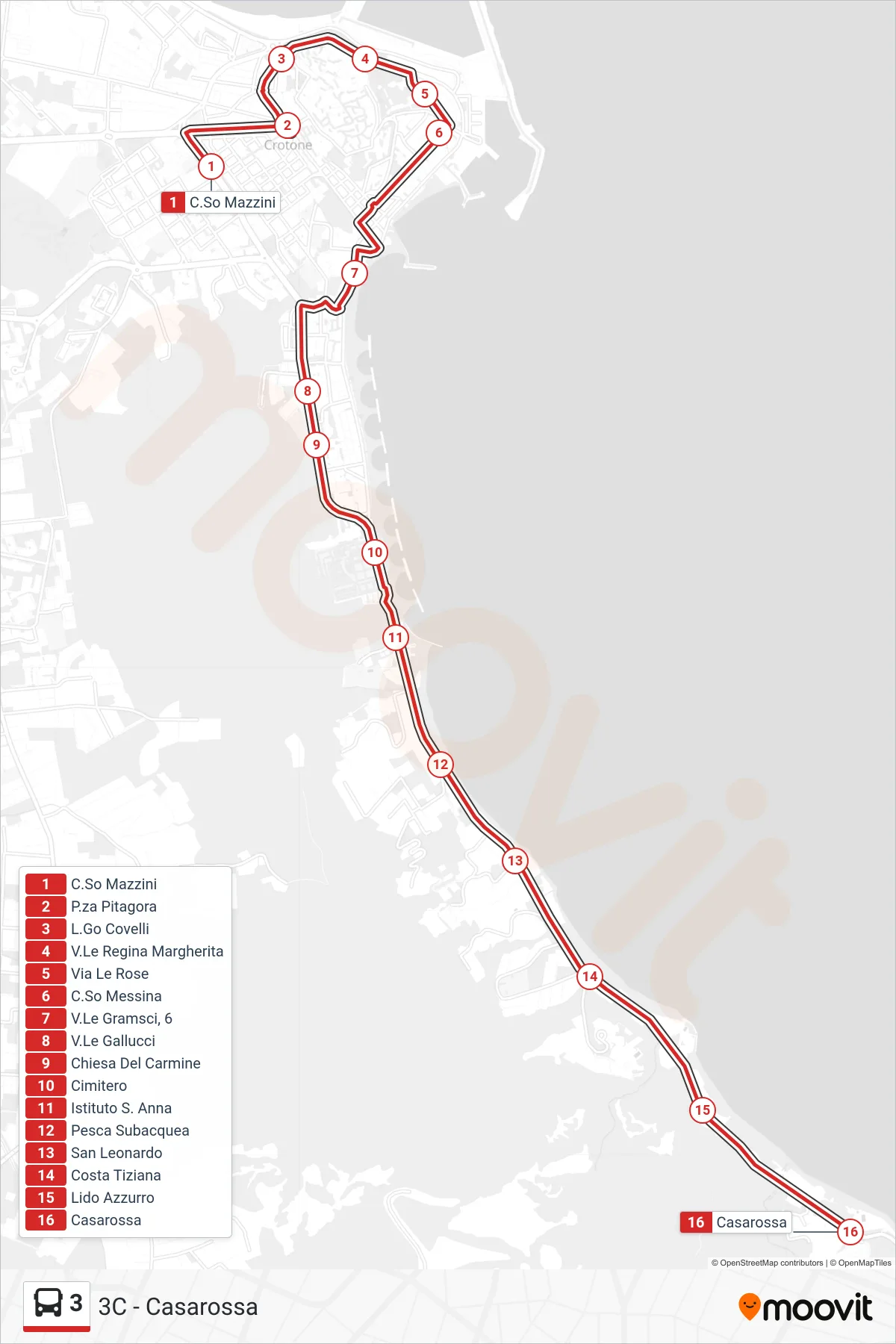 Linea 3  bus (3C - Casarossa) - Percorsi e fermate sulla mappa