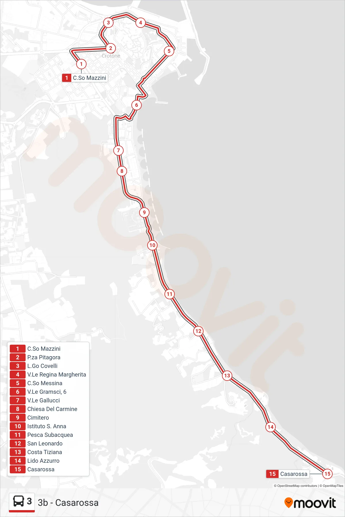 Linea 3 bus (3b - Casarossa) - Percorsi e fermate sulla mappa