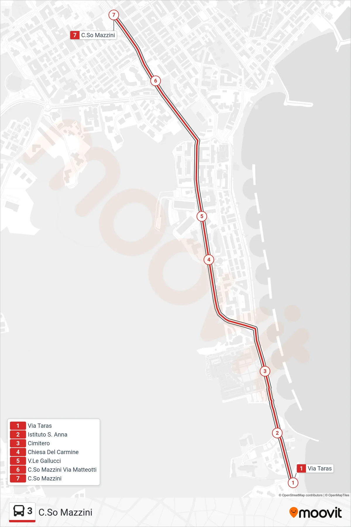 Linea 3  bus (C.So Mazzini) - Percorsi e fermate sulla mappa