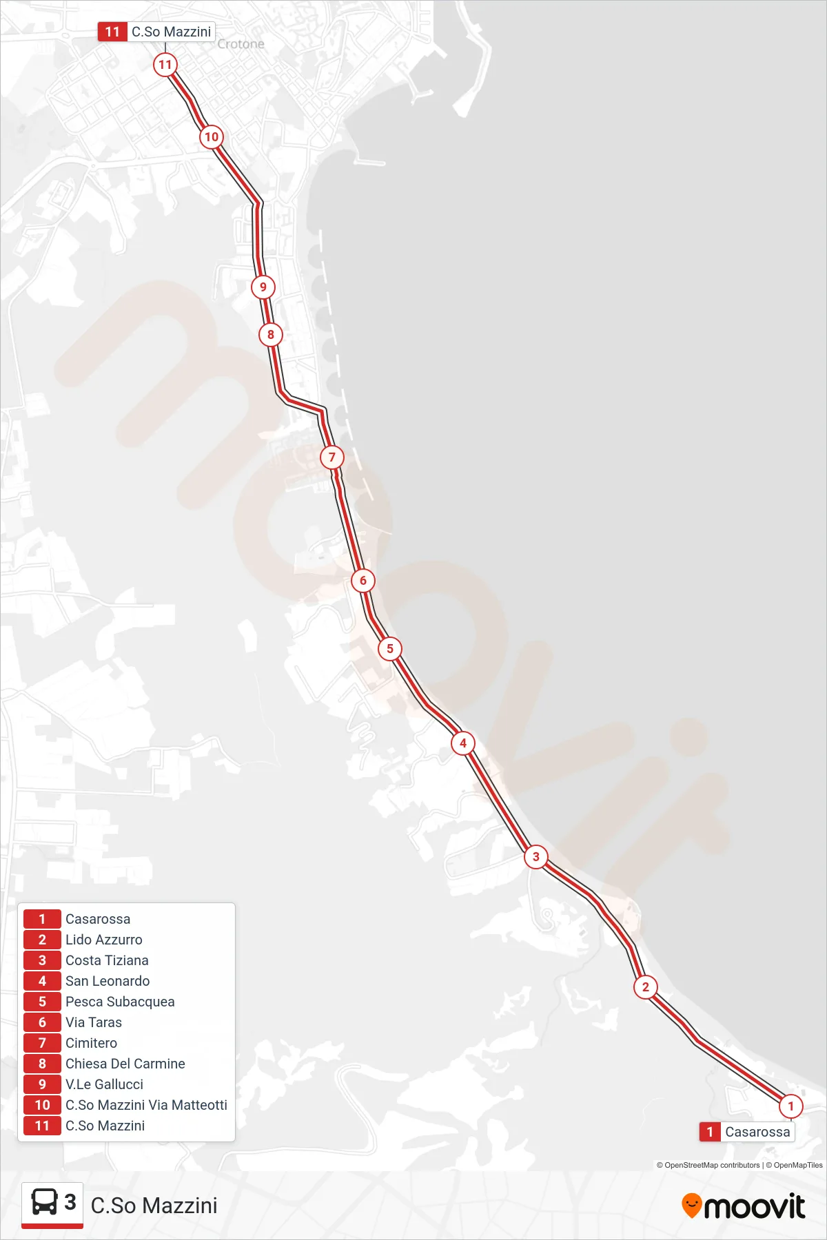 Linea 3 bus (C.So Mazzini) - Percorsi e fermate sulla mappa