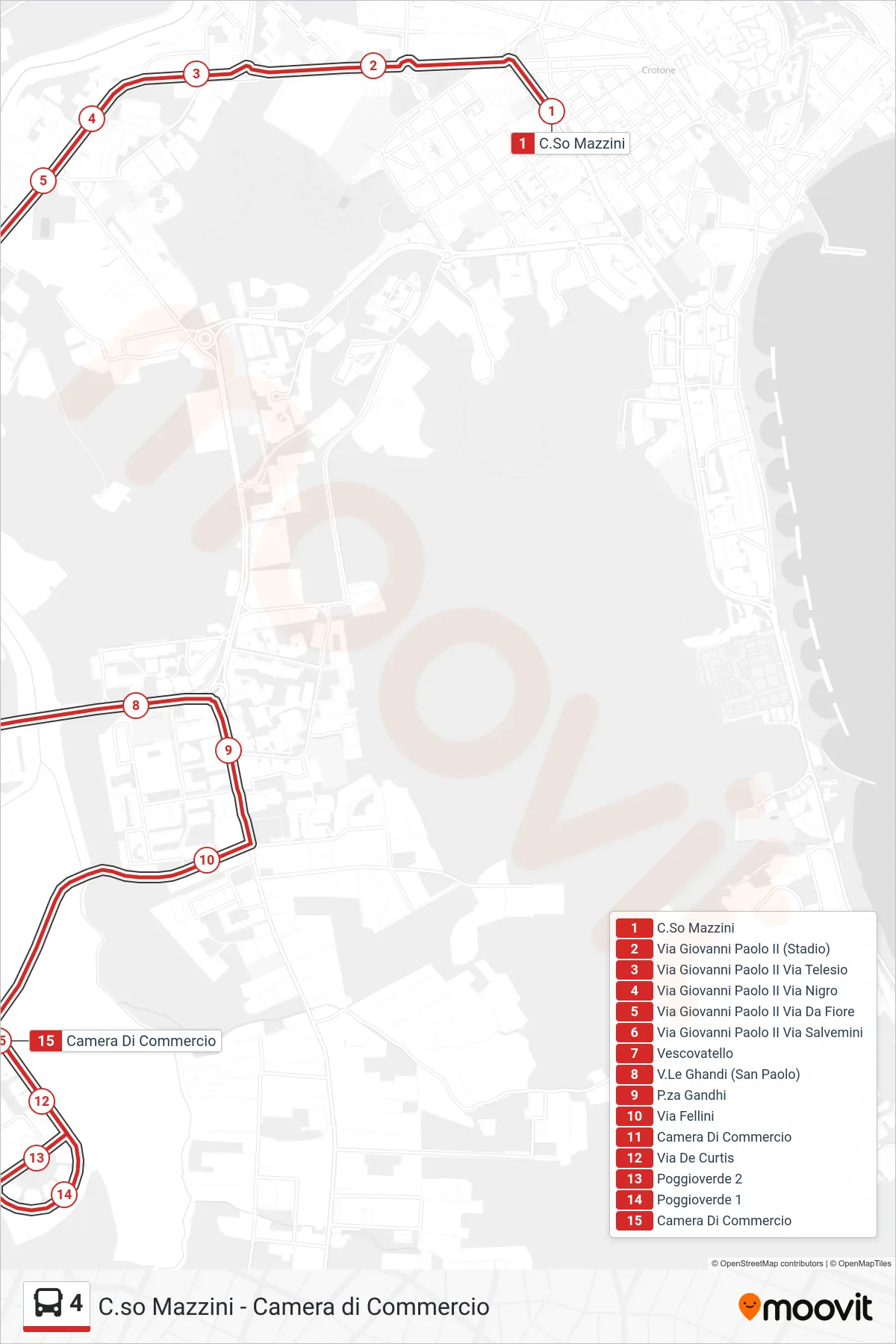 Linea 4 bus (Camera Di Commercio > Lampanaro) - Percorsi e fermate sulla mappa