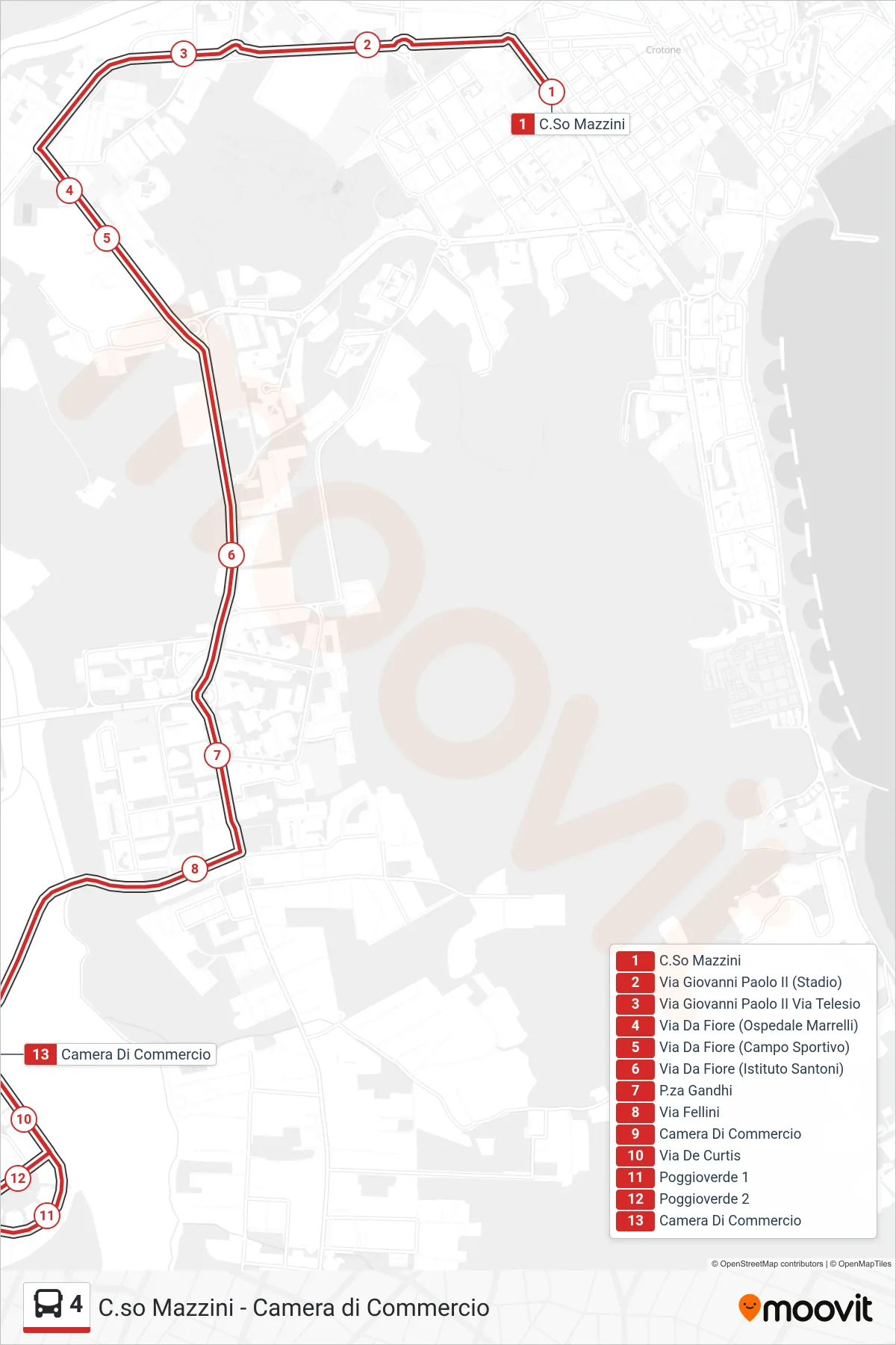 Linea 4  bus (Camera Di Commercio) - Percorsi e fermate sulla mappa
