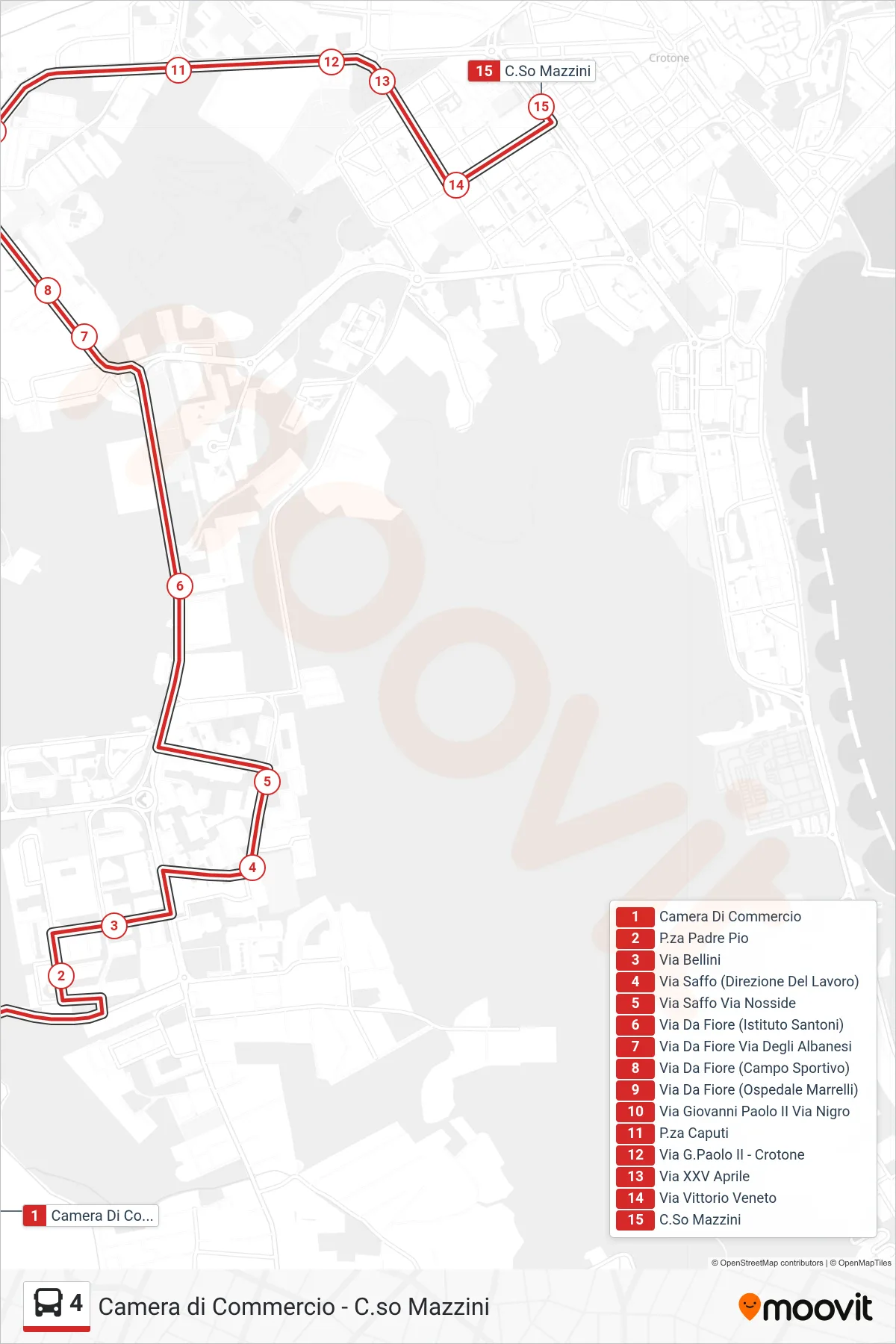 Linea 4 bus (C.So Mazzini) - Percorsi e fermate sulla mappa
