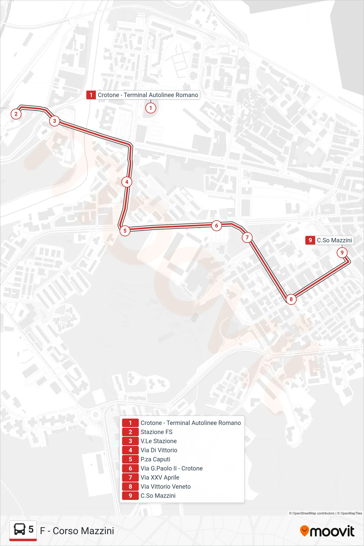 Linea 5 bus (F - Corso Mazzini) - Percorsi e fermate sulla mappa
