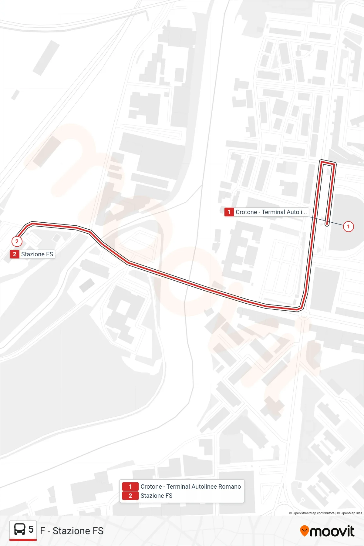 Linea 5  bus (F - Stazione FS) - Percorsi e fermate sulla mappa
