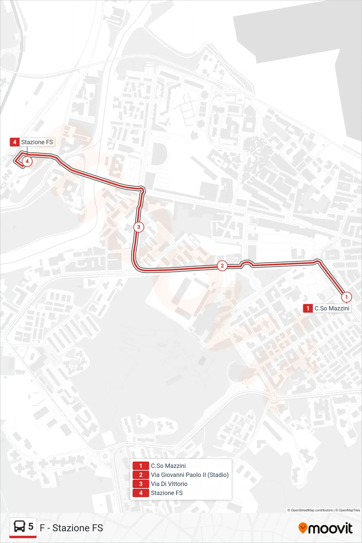 Linea 5 bus (F - Stazione FS) - Percorsi e fermate sulla mappa