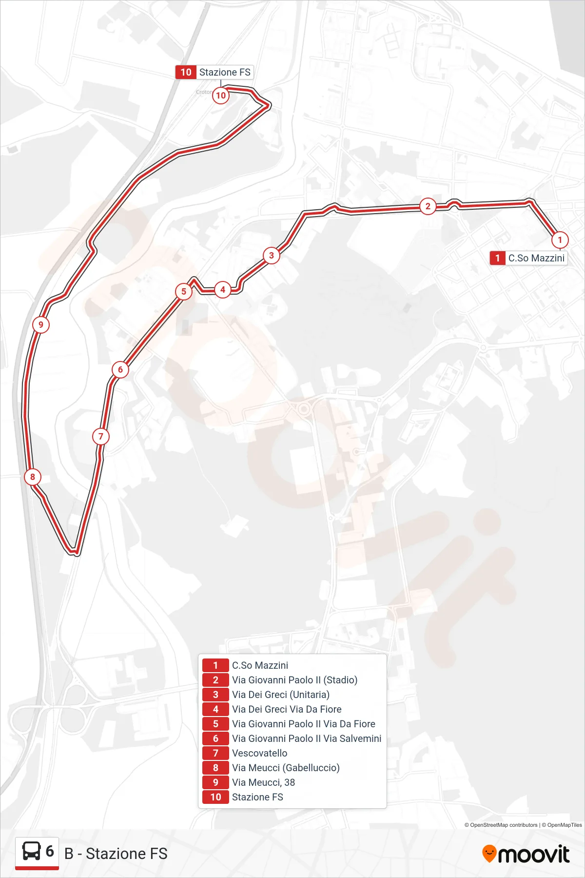Linea 6 bus (B - Stazione FS) - Percorsi e fermate sulla mappa