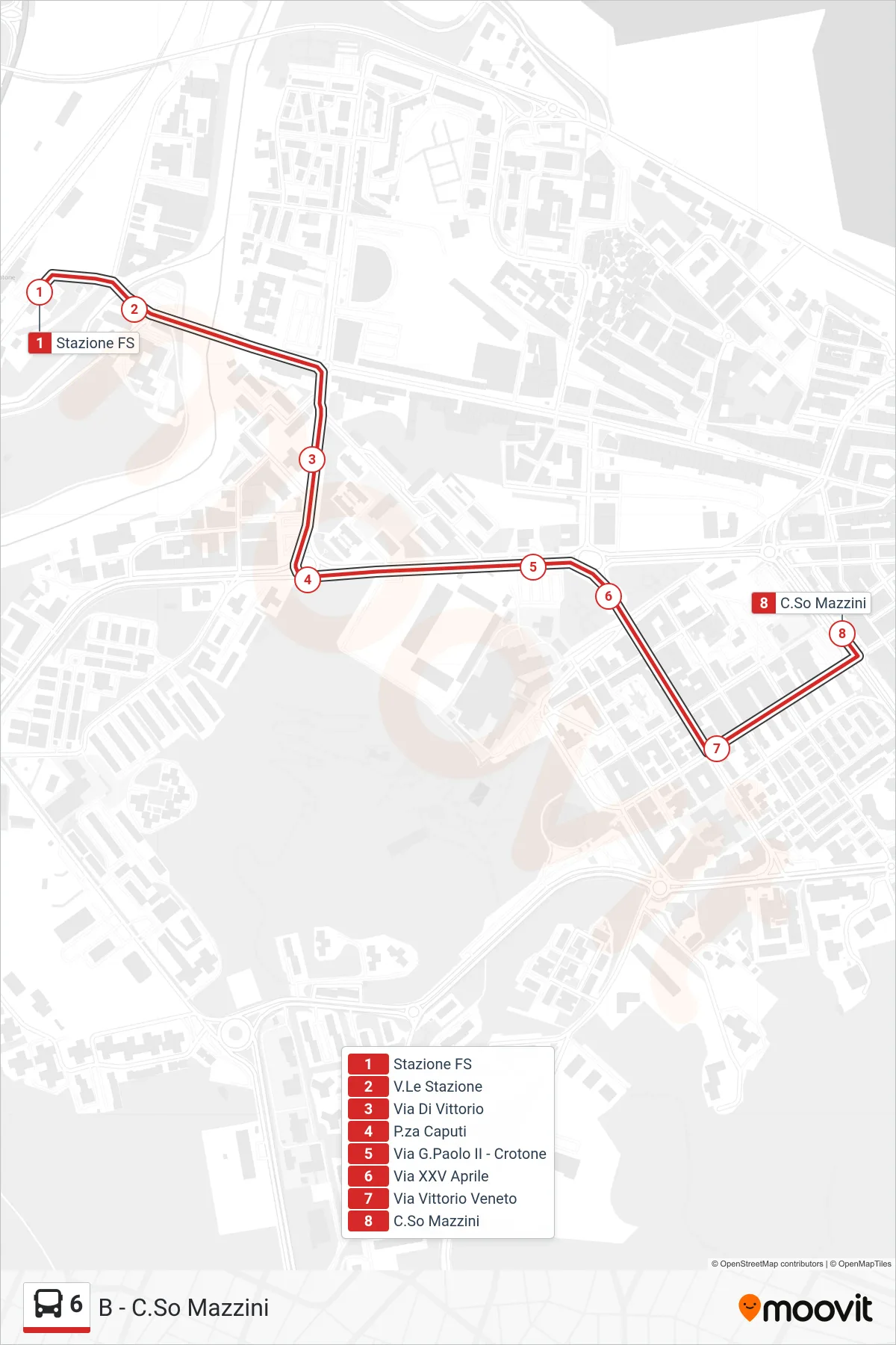 Linea 6  bus (B - C.So Mazzini) - Percorsi e fermate sulla mappa