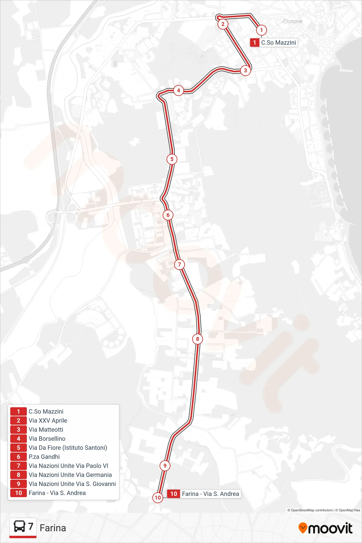 Linea 7 bus (Farina) - Percorsi e fermate sulla mappa