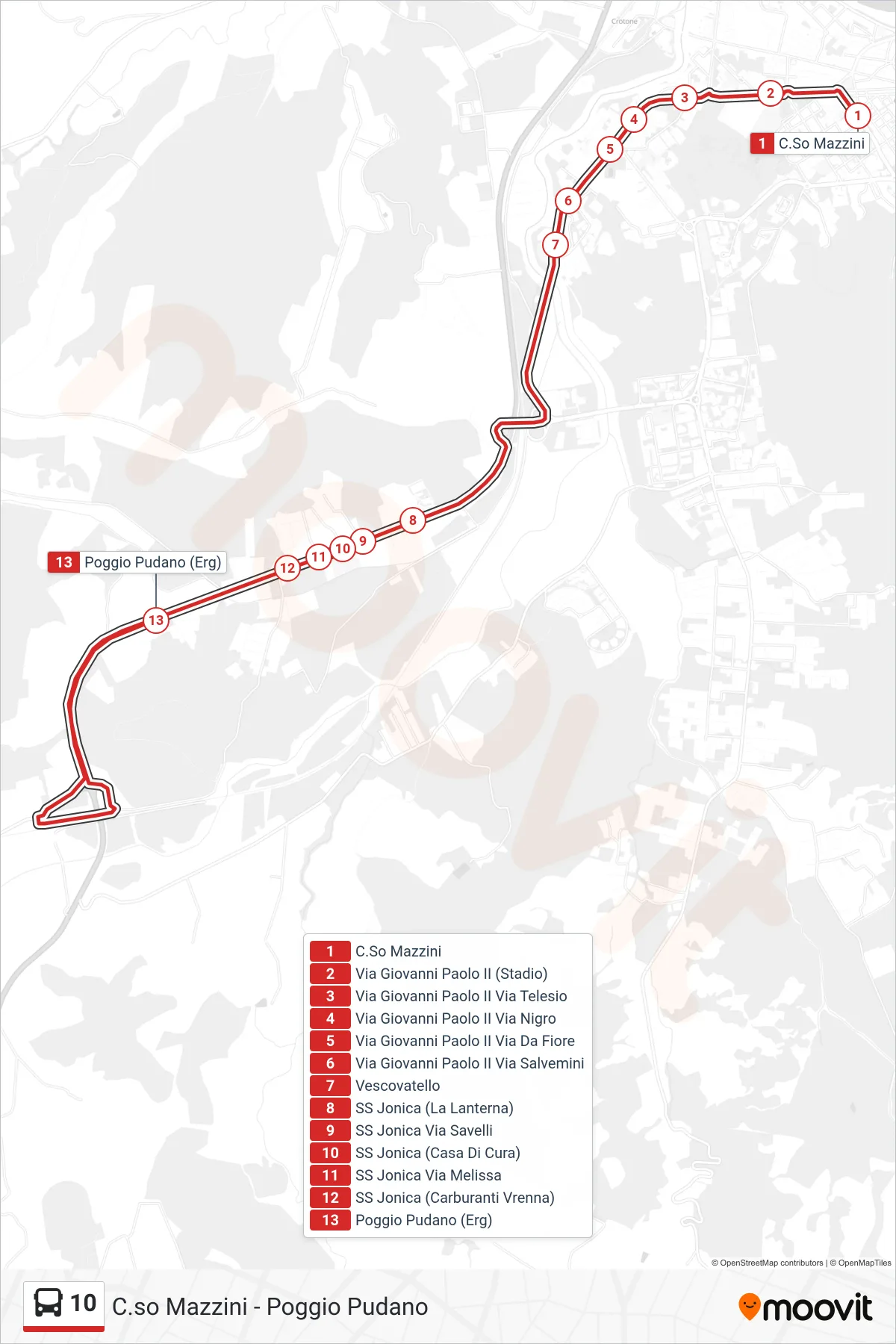 Linea 10  bus (Poggio Pudano) - Percorsi e fermate sulla mappa