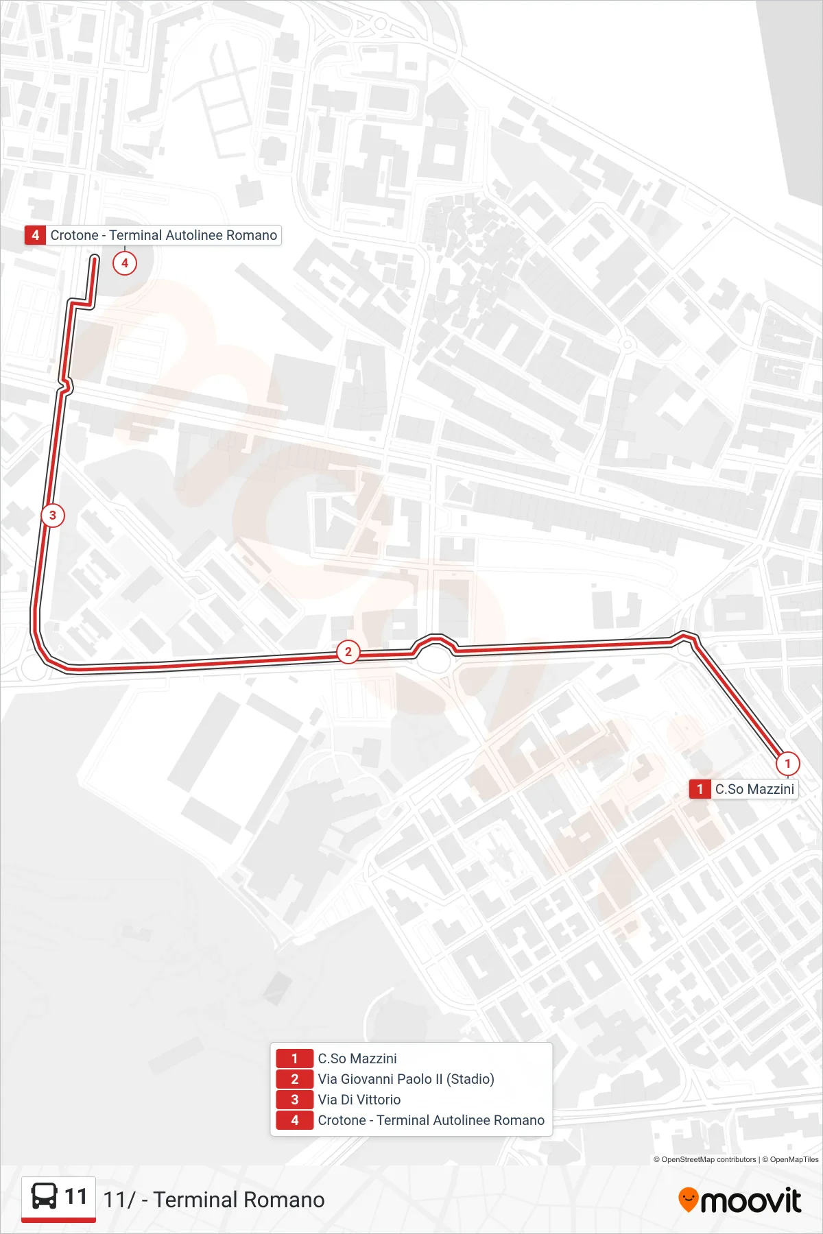 Linea 11  bus (11/ - Terminal Romano) - Percorsi e fermate sulla mappa