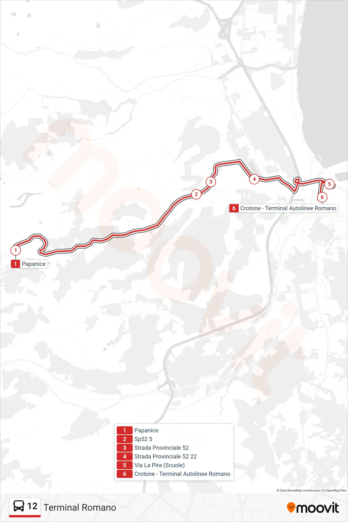 Linea 12  bus (Terminal Romano) - Percorsi e fermate sulla mappa