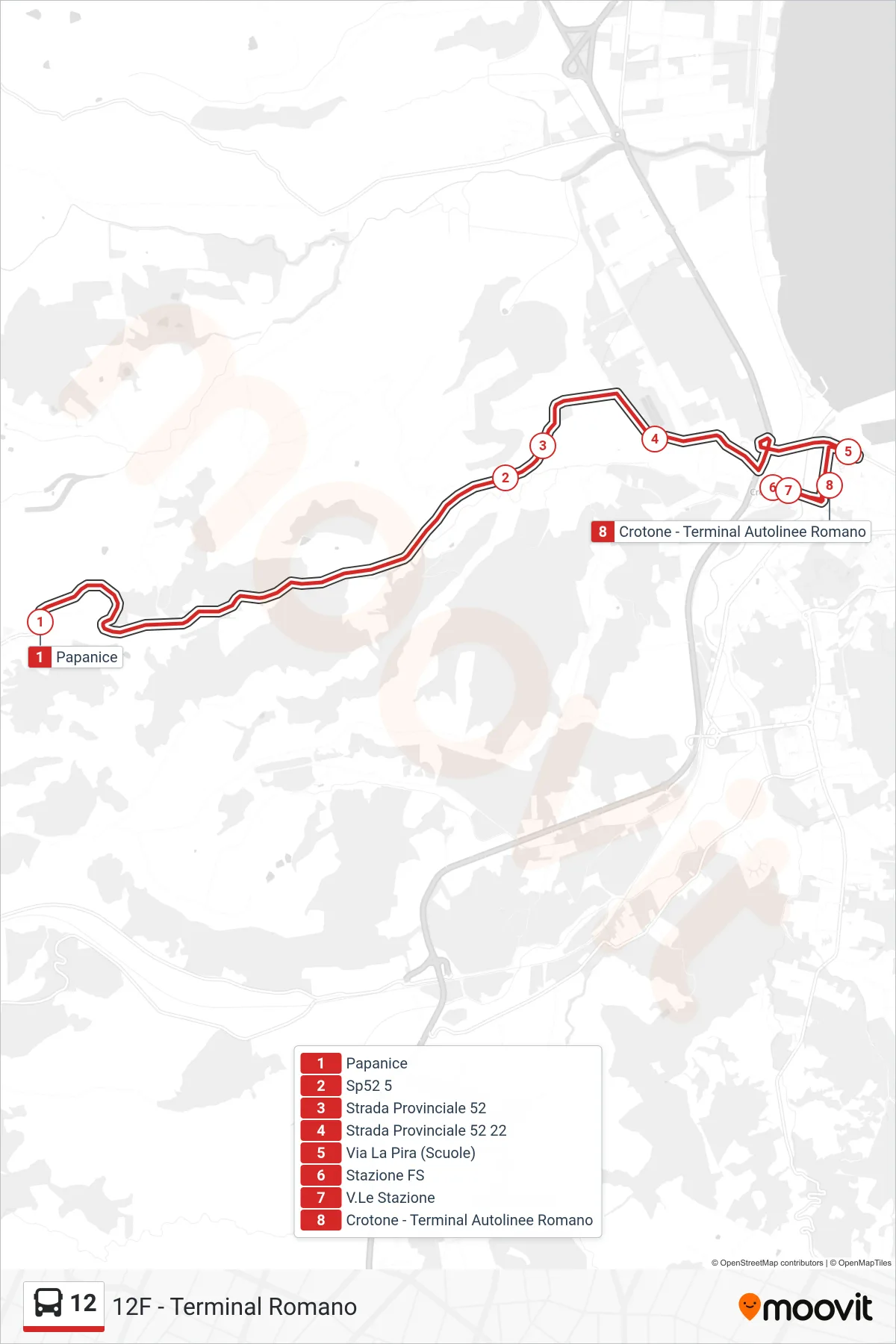 Linea 12 bus (12F - Terminal Romano) - Percorsi e fermate sulla mappa
