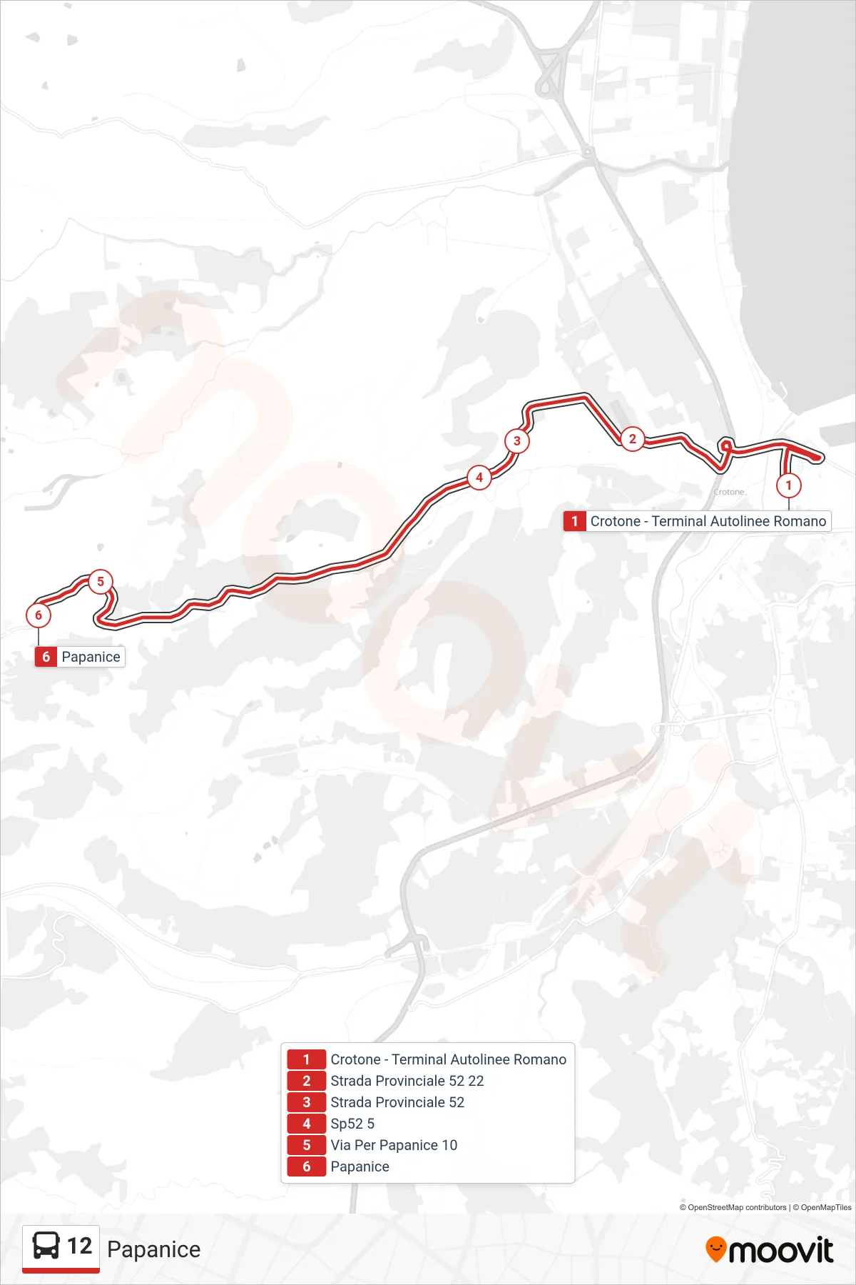Linea 12 bus (Papanice) - Percorsi e fermate sulla mappa