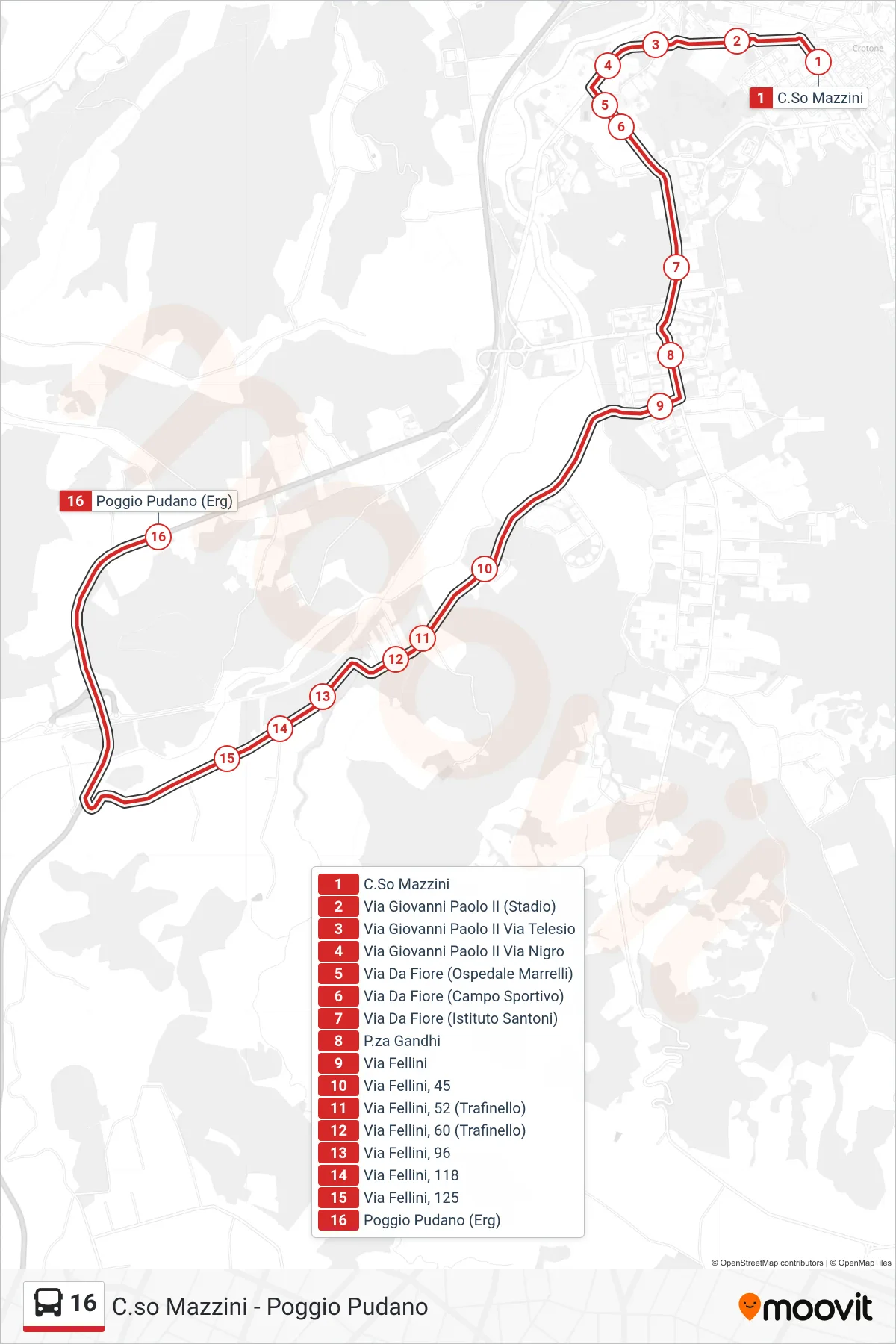 Linea 16 bus (Poggio Pudano) - Percorsi e fermate sulla mappa