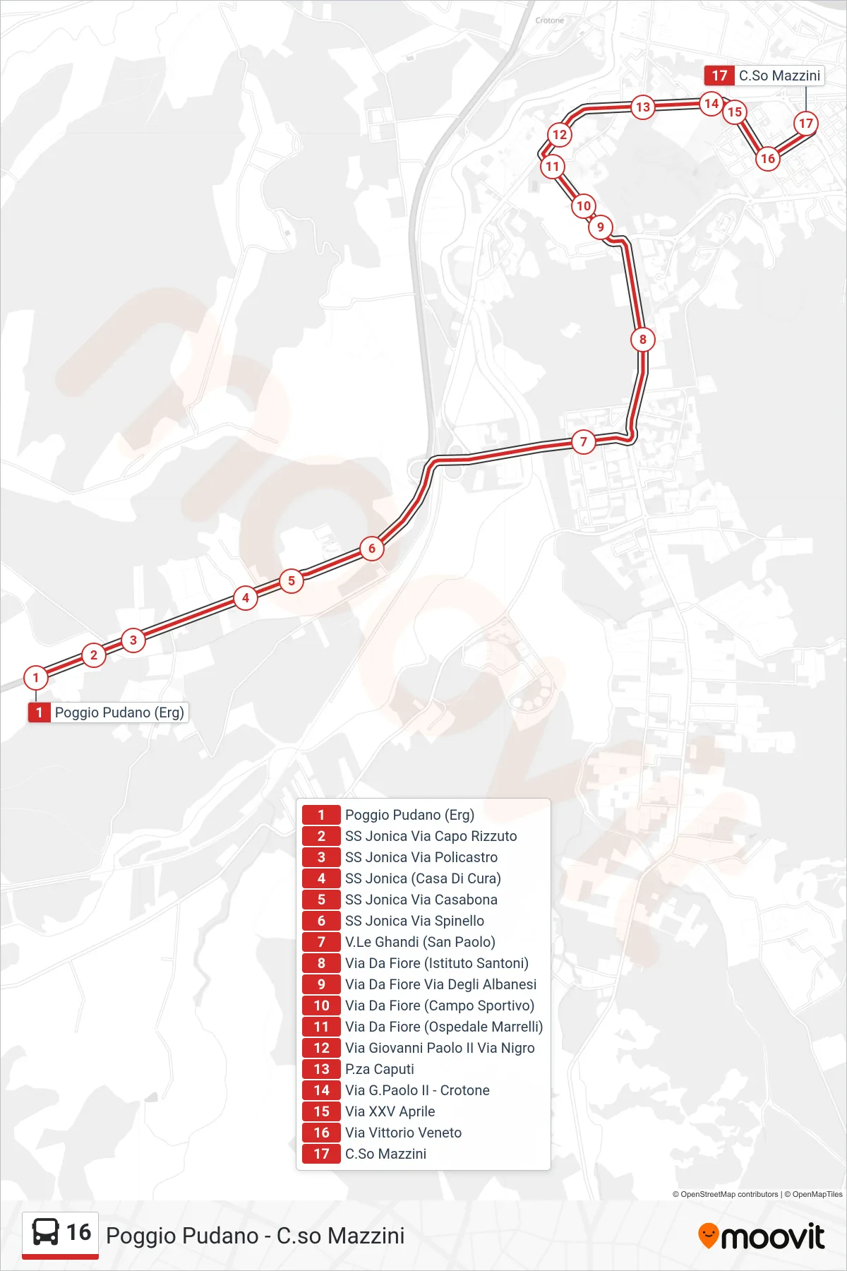 Linea 16 bus (Corso Mazzini > Lampanaro) - Percorsi e fermate sulla mappa