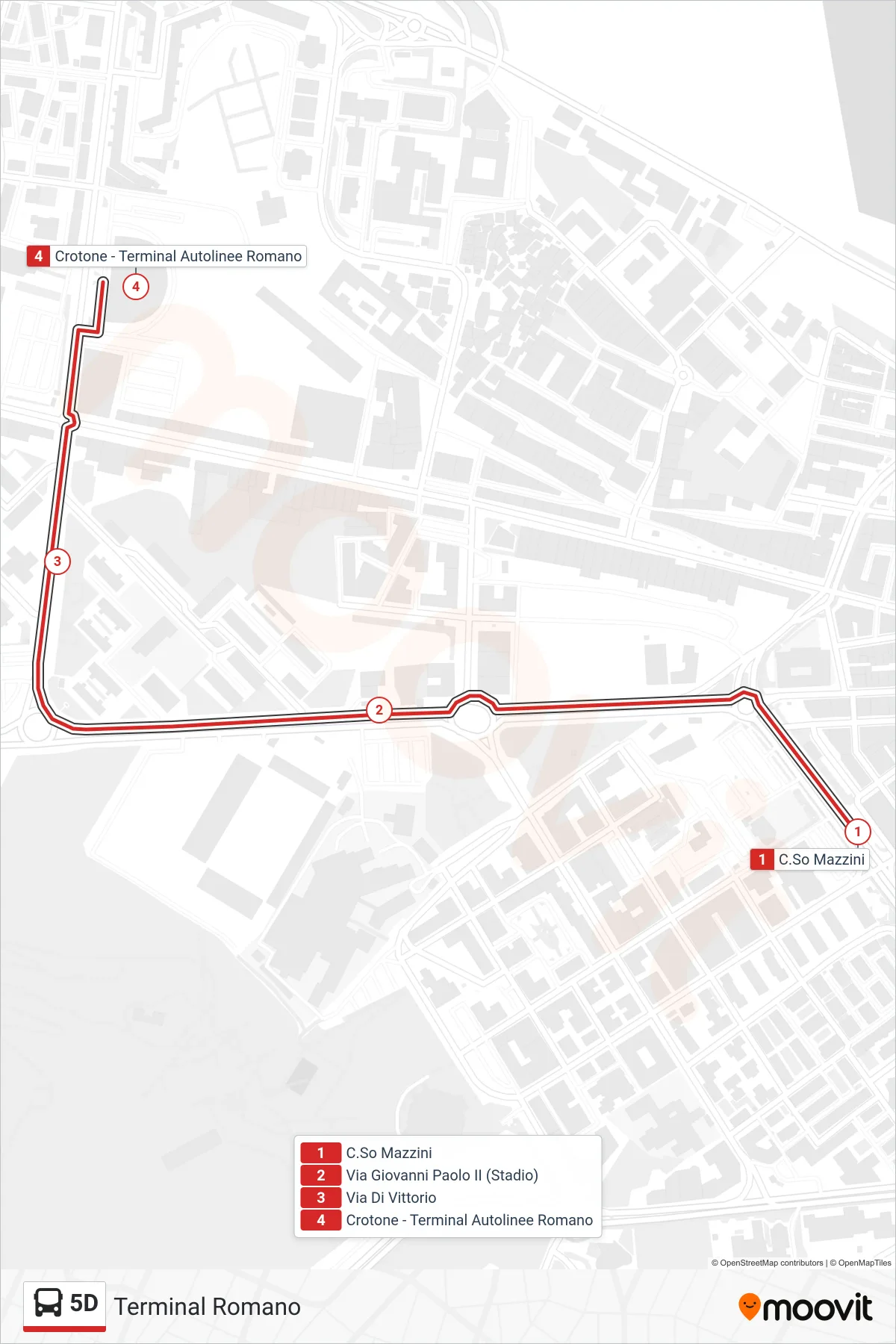 Linea 5D bus (Terminal Romano) - Percorsi e fermate sulla mappa