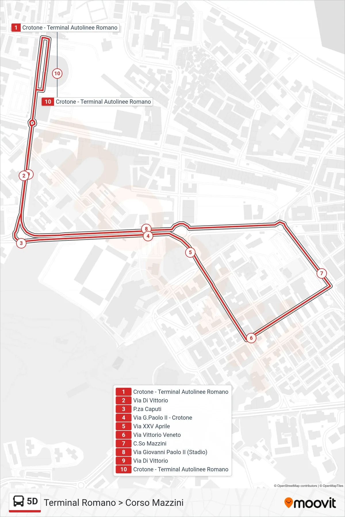 Linea 5D  bus (Terminal Romano > Corso Mazzini) - Percorsi e fermate sulla mappa