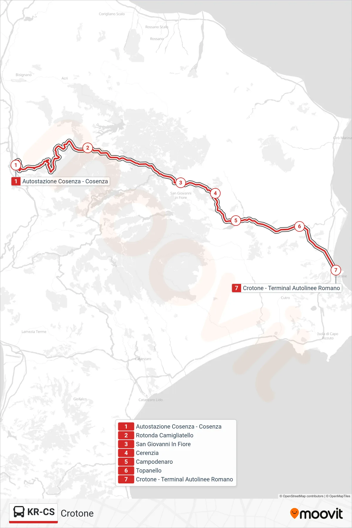 Linea KR-CS  bus (Crotone) - Percorsi e fermate sulla mappa