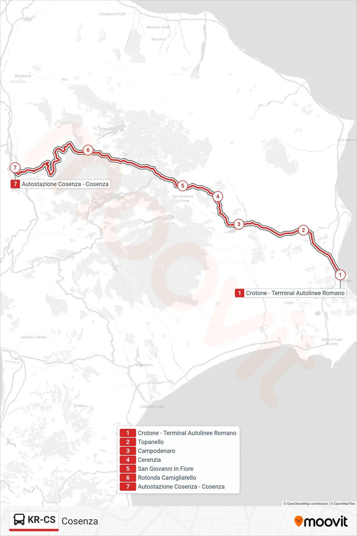 Linea KR-CS bus (Cosenza) - Percorsi e fermate sulla mappa