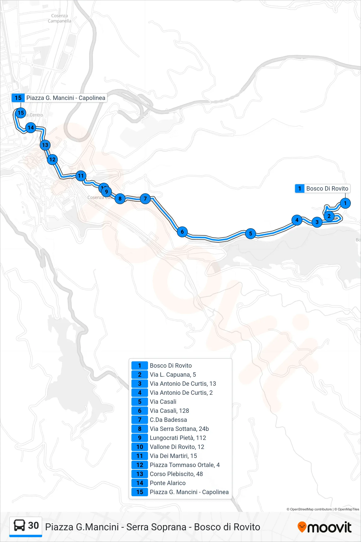 Linea 30 bus (Piazza Mancini) - Percorsi e fermate sulla mappa